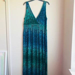 Blue and Green Maxi Dress in Size L